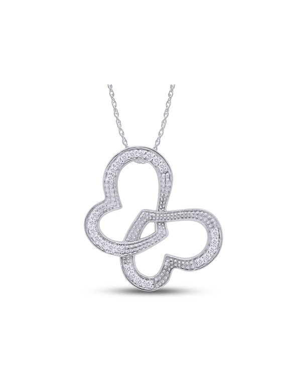 Adorable 1/4 CT TW Lab Grown Diamond Butterfly Necklace Pendant For Women Lab Diamonds In 14K White Gold Plated 925 Sterling Silver Accompanied By 18" Rope Chain (GH/SI, 0.25 Cttw)