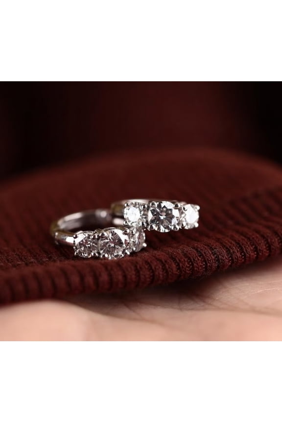 Adorable 1.50Ct Round Brilliant Cut Lab Created Diamond Women's Hoop Earrings 14K White Gold Plated 925 Silver