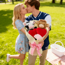 Adorable 13" White Cow Heart Plush Bouquet,Cow Bouquet,Soft Texture, Portable Size, Perfect for Valentine's Day, Anniversary & New Year Decor, Hit with Mom & Women