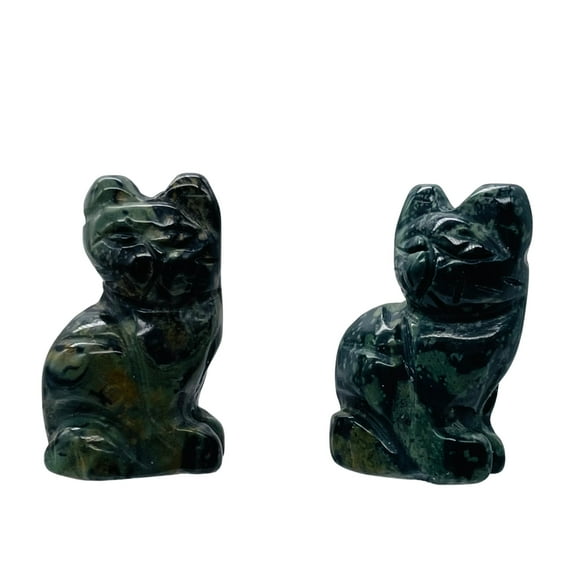Adorable! 2 Kambaba Jasper Sitting Cat Animal Beads | 21x14x10mm | Green | 2 Beads