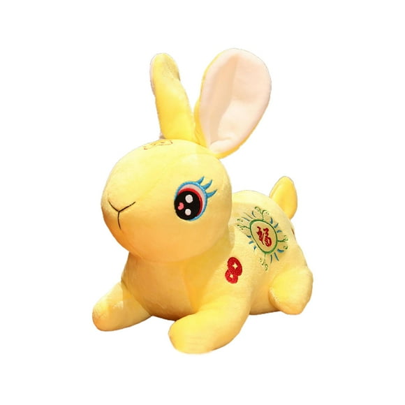 Adorable 2023 Chinese Lunar New Year Simulation Stuffed Animal, Rabbit Plush Toy Throw Pillow Rabbit Figurine for Wedding Holiday Decoration Yellow