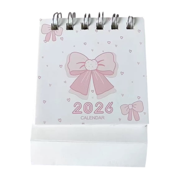Adorable Pink Bowknot Design Small Desk Calendar 2026 Compact Size
