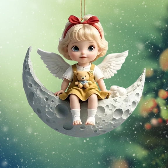 Adorable 2D Angel Doll Acrylic Pendant Car Rearview Hanger Perfect Festival Gift/ Christmas Angel Pendant