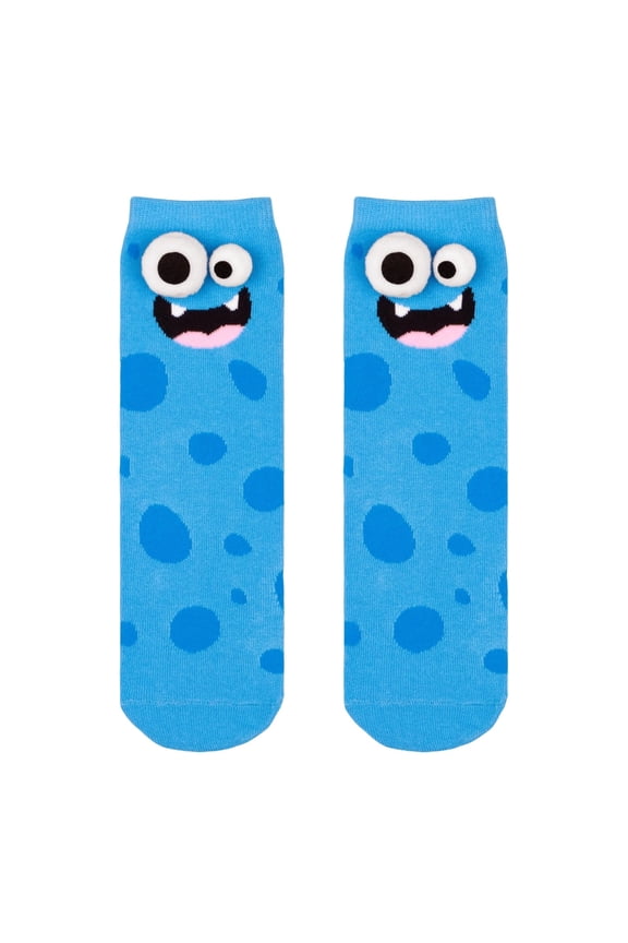 Adorable 3D Eyes Monster Crazy Socks for Boys Girls, Cute Wacky Fashion Socks for School, Party and Holiday Gifting (Blue)
