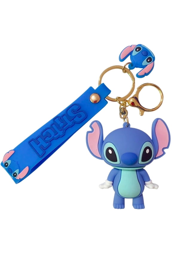 Adorable 3D Stitch Keychain with Blue Charm - Disney Mickey's Collectible Figure for Bag, Door, and Car KeyRing