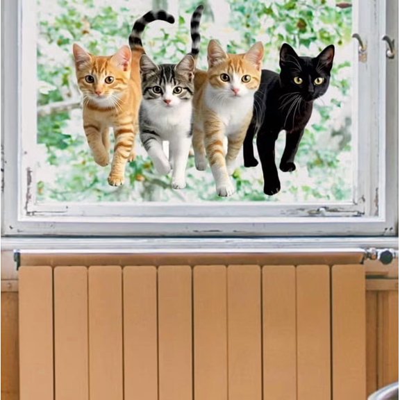 Adorable 4 Funny Kittens 2D Flat Window Stickers for Playful Home Decoration