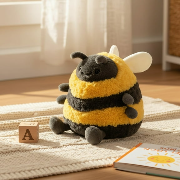 Cute Black  Bee Plush Pillow, Kawaii Plushies Bee Stuffed Toy, Kitten Plushies with Honeybee Outfit Costume, Soft Squishy Bee Gift for Girls & Kids (7.1 Inch)