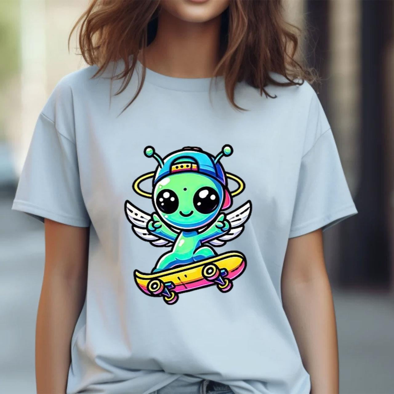 Adorable Alien Kawaii Skateboard Cute and Quirky Design Triblend T