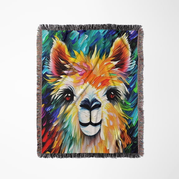 Adorable Alpaca Animal Head Portrait. Digital Art, Cool Family Gift, Woven Blanket