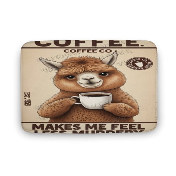 Adorable Alpaca with Coffee Bathroom Mat - 16x24 inches, Non-Slip, Soft and Absorbent