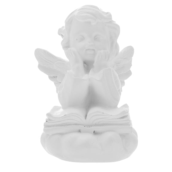 OUNONA White Cherub Resin Statue Figurine, Angel Home Decor Ornament for Garden, Office, Indoor Outdoor Display - 1 Pack