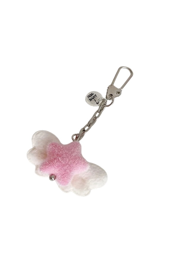 Adorable Angel Wing Keychain Fuzzy Star Design Trendy Bag Charm Present for Girl