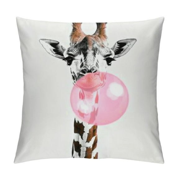 Adorable Animal Blowing Bubbles Gum Decorative Pillow Covers Super Soft Throw Pillow Case Cushion Cover for Home Sofa Decor (Giraffe)