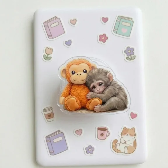Adorable Animal Hugging Acrylic Phone Grip, Monkey and Teddy Bear Phone Stand