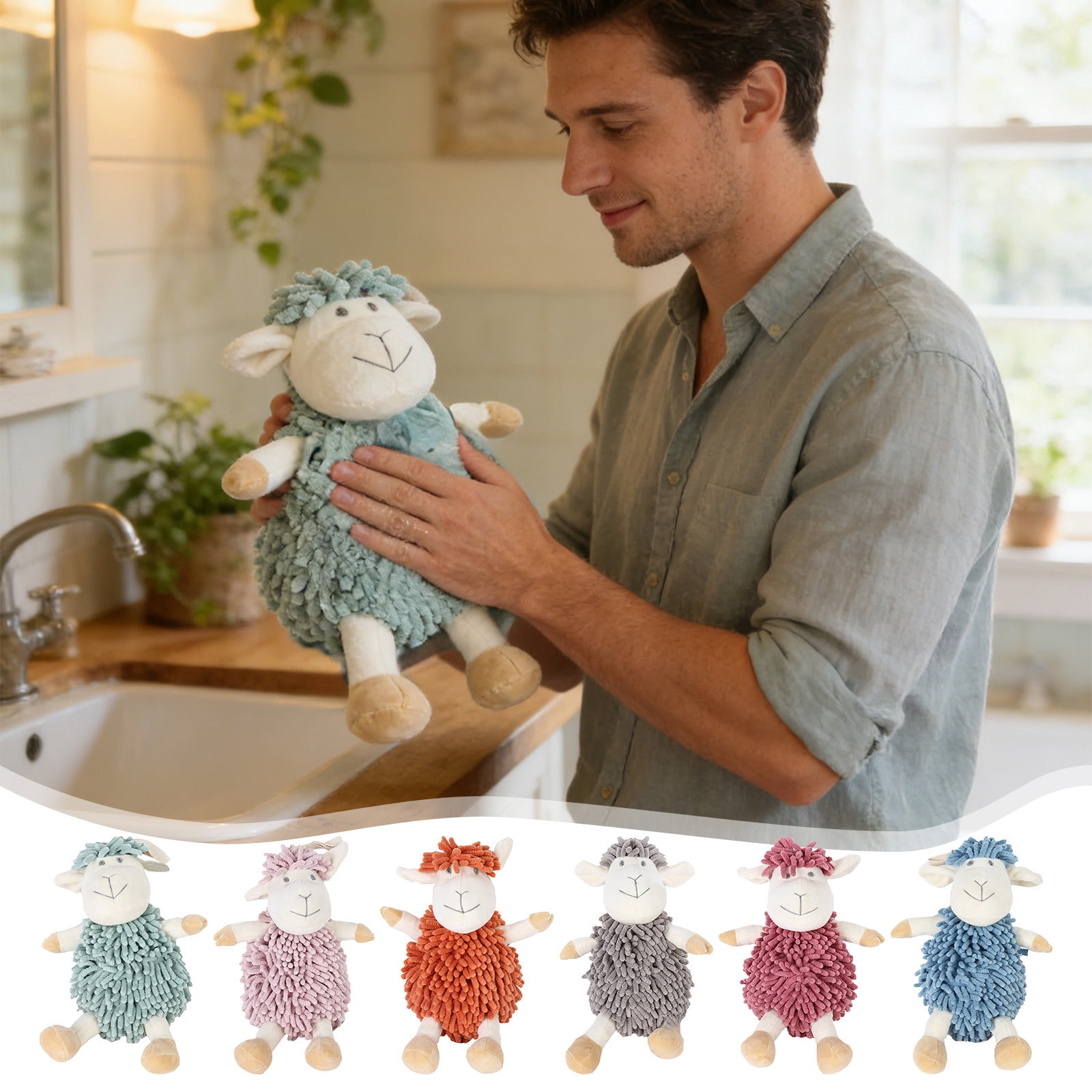 Adorable Animal Print Chenille Hand Towel, with Cute Lamb Pattern Soft ...