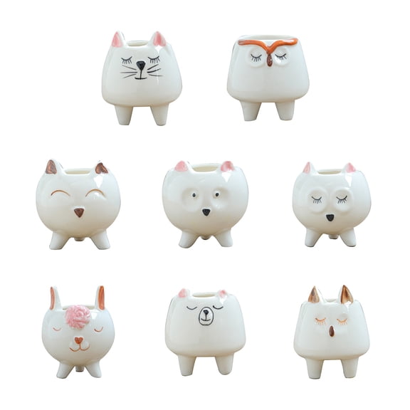 Adorable Animal Shaped Planters with Holes for Indoor Outdoor and Desk Organizer Storage 8PCS