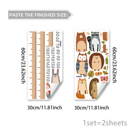 Adorable Animal Wall Stickers Height Chart Decals for Children's Room Decor