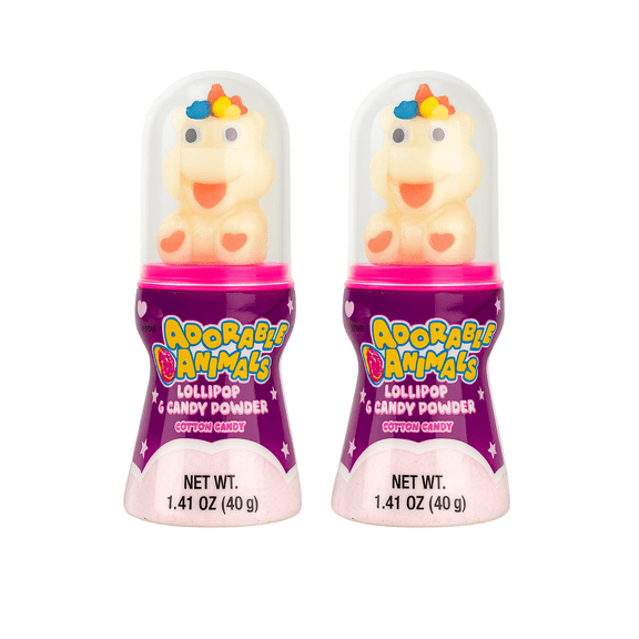 Adorable Animale Animal Shaped Lollipop & Fruity Candy Powder Dipping Treat 1.41 oz, Cotton Candy