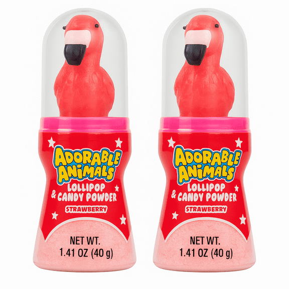 Adorable Animale Animal Shaped Lollipop & Fruity Candy Powder Dipping Treat 1.41 oz, Strawberry