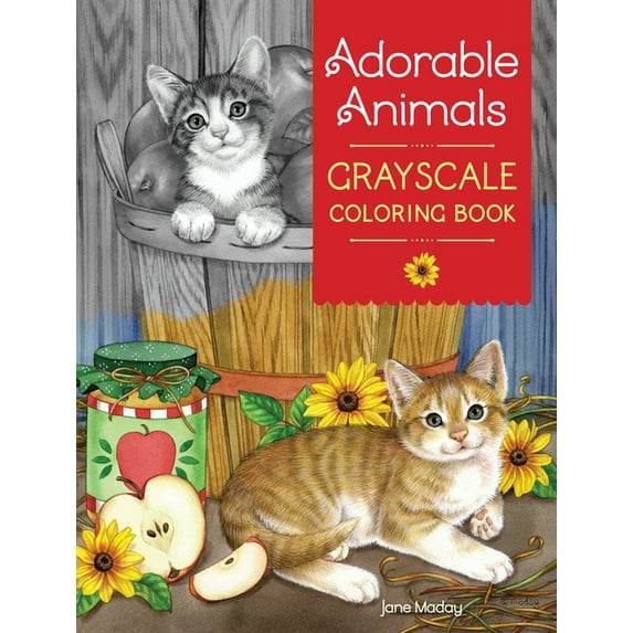 Adorable Animals Grayscale Coloring Book