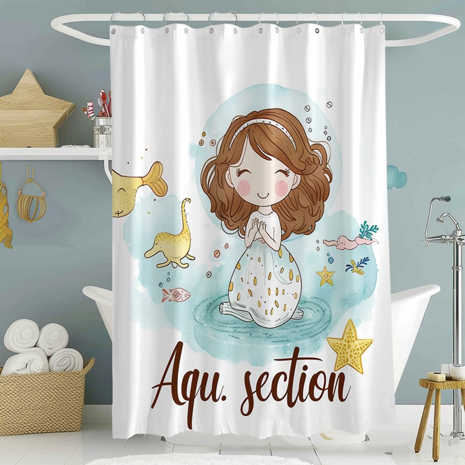 Adorable Aquarius Girl and Baby Zodiac Sign Shower Curtain Perfect for ...
