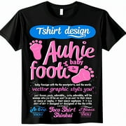 Adorable Auntie Loves You Pink or Blue Baby Footprints Vector Graphic Black TShirt Perfect Gift for New Aunts Joco Shinkai Style Design
