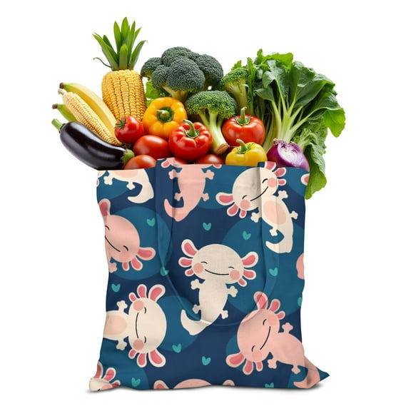 Adorable Axolotl Eco-Friendly Tote Bag - Colorful Fantasy Cartoon Print, Spacious & Machine Washable Shopping Bag for Daily Use