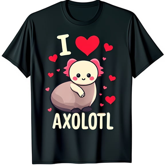 Adorable Axolotl Graphic on Black T-Shirt for Casual Wear
