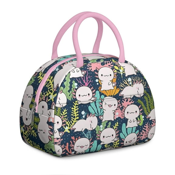 Adorable Axolotl Lunch Box - Funny Smiling Amphibian Pattern, Leakproof Insulated Cooler for Kawaii Collectors & Fantasy Enthusiasts (Whimsical Creature Art)