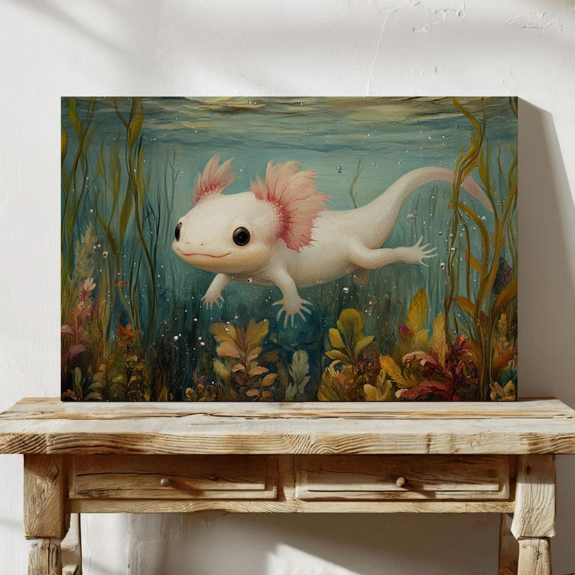Curated visual reference: Adorable Axolotl Underwater Wall Art For Aquatic Themed Home Décor Photo Inspiration
