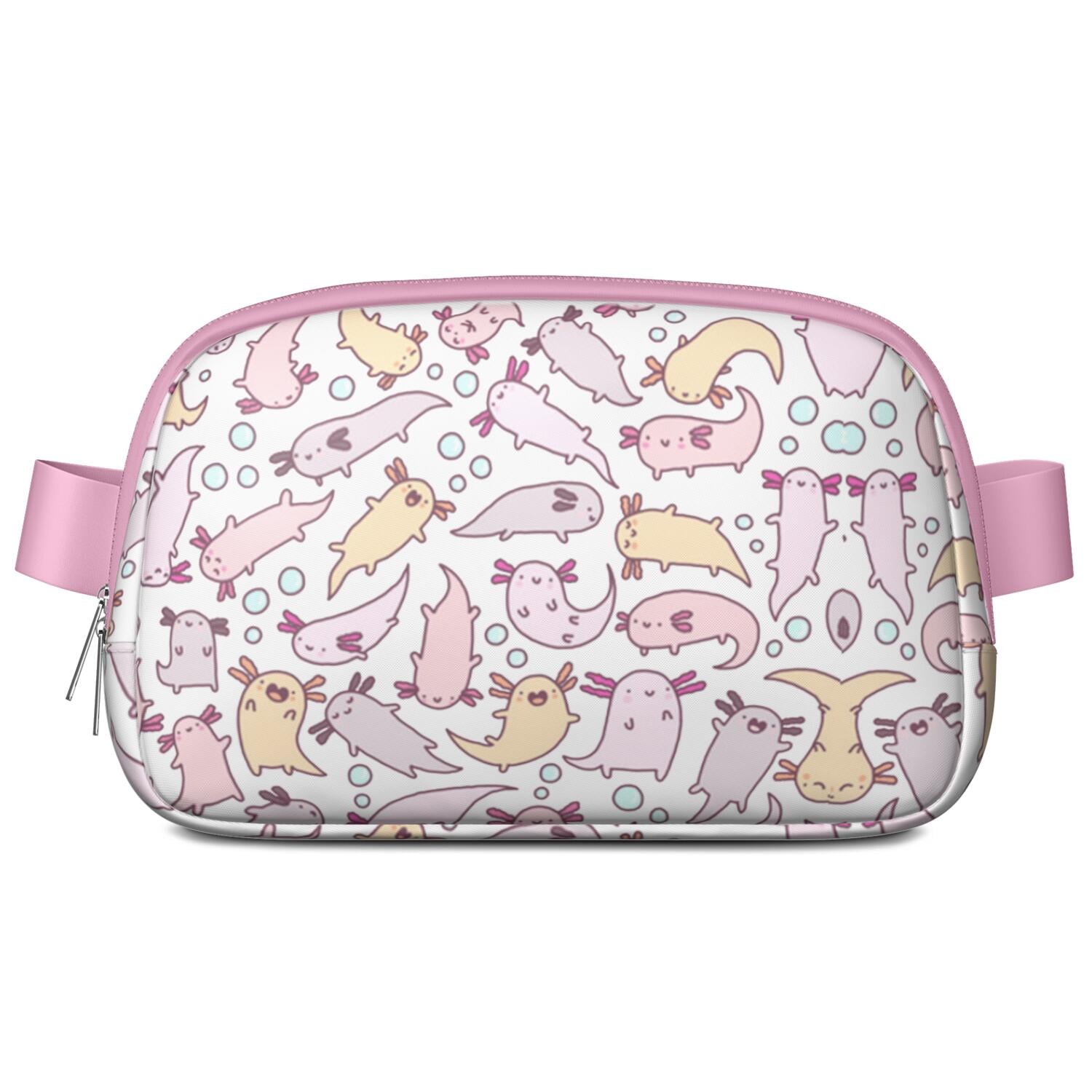 Adorable Axolotl Waist Bag – Cute & Colorful Mythical Creature Fanny Pack for Women with Kawaii Cartoon Print, Great Gift for Fantasy Fans