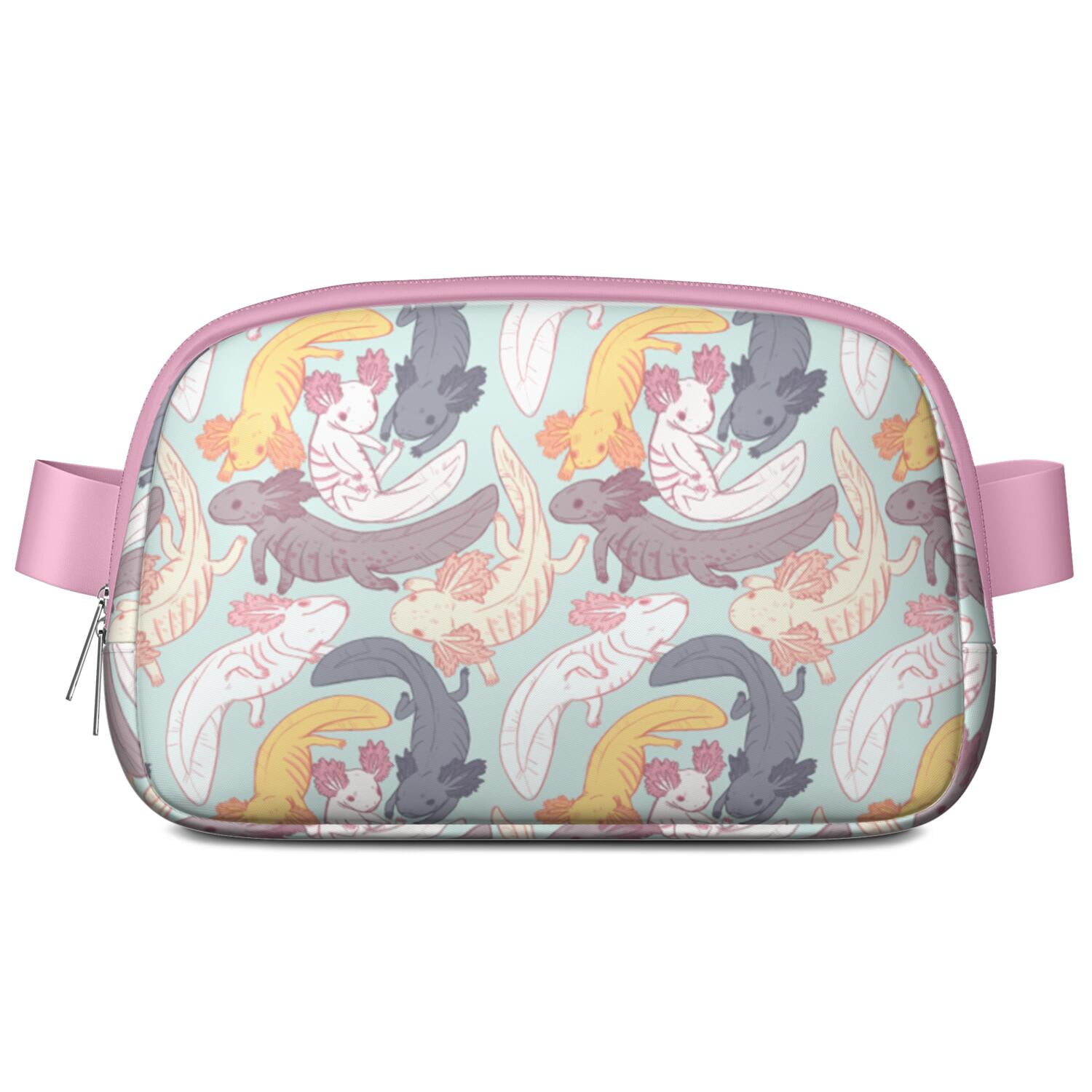 Adorable Axolotl Waist Bag – Cute & Colorful Mythical Creature Fanny Pack for Women with Kawaii Cartoon Print, Great Gift for Fantasy Fans