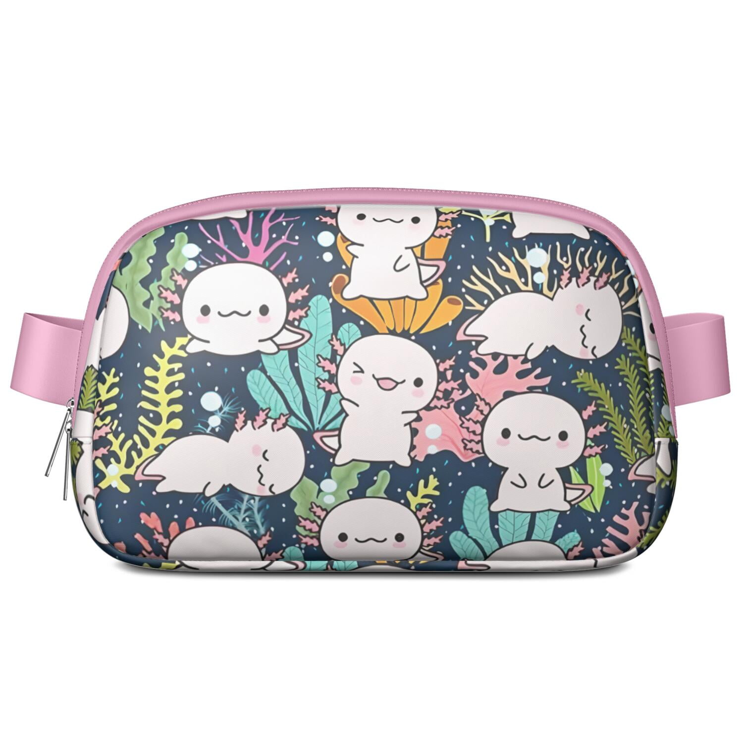 Adorable Axolotl Waist Bag – Cute & Colorful Mythical Creature Fanny Pack for Women with Kawaii Cartoon Print, Great Gift for Fantasy Fans