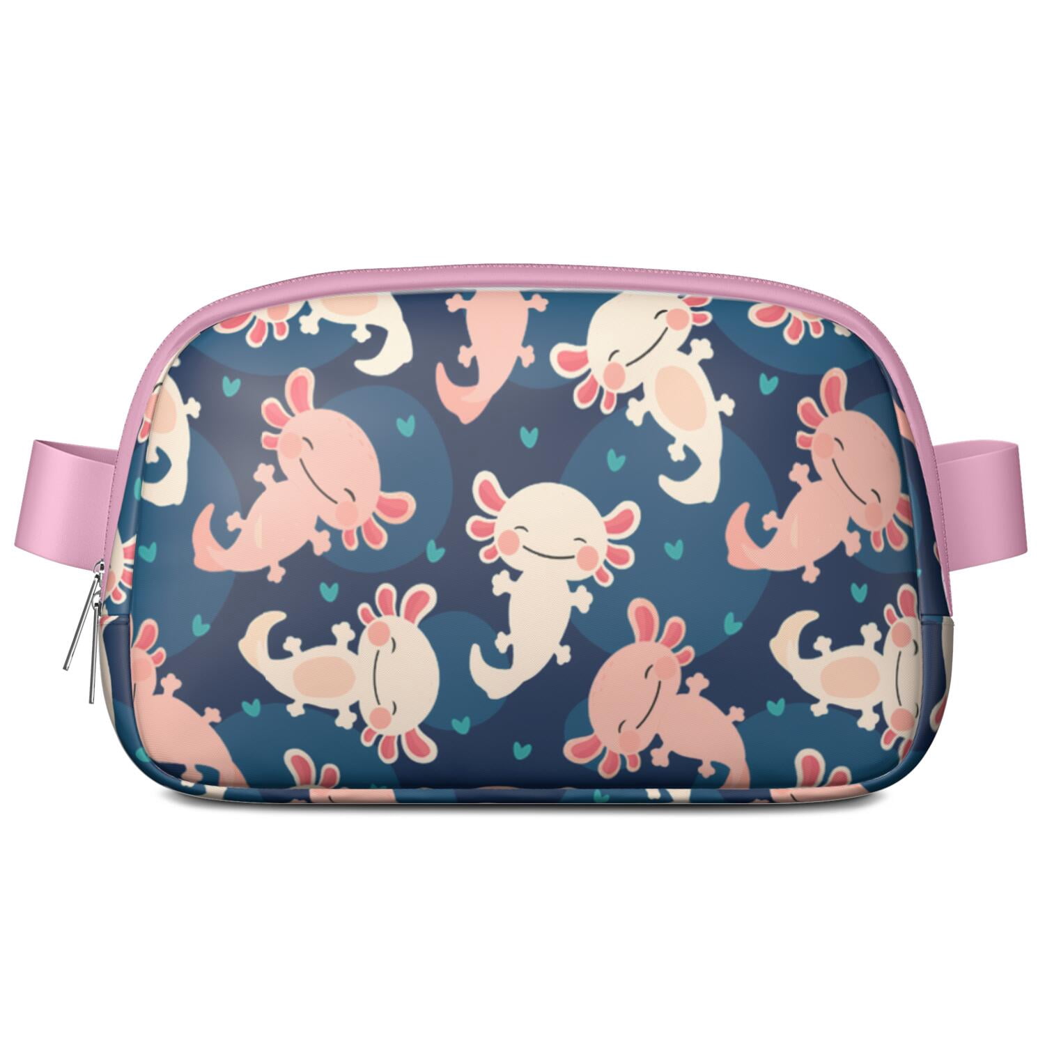 Adorable Axolotl Waist Bag – Cute & Colorful Mythical Creature Fanny Pack for Women with Kawaii Cartoon Print, Great Gift for Fantasy Fans