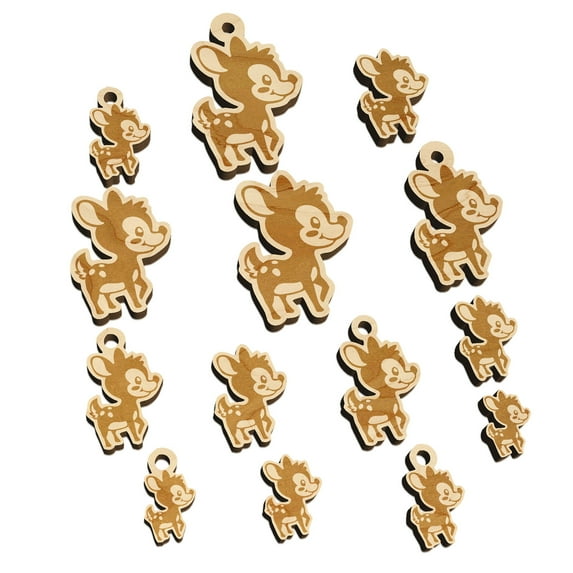 Adorable Baby Deer Fawn Wood Mini Charms Shapes DIY Craft Jewelry - With Hole - 25mm (7pcs)