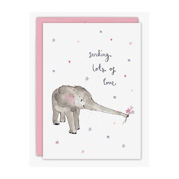 Adorable Baby Elephant Card "Sending Lots of Love" Design Perfect for Birthdays, Encouragement, or Just Because Includes Envelope and Blank Inside for Personal Messages