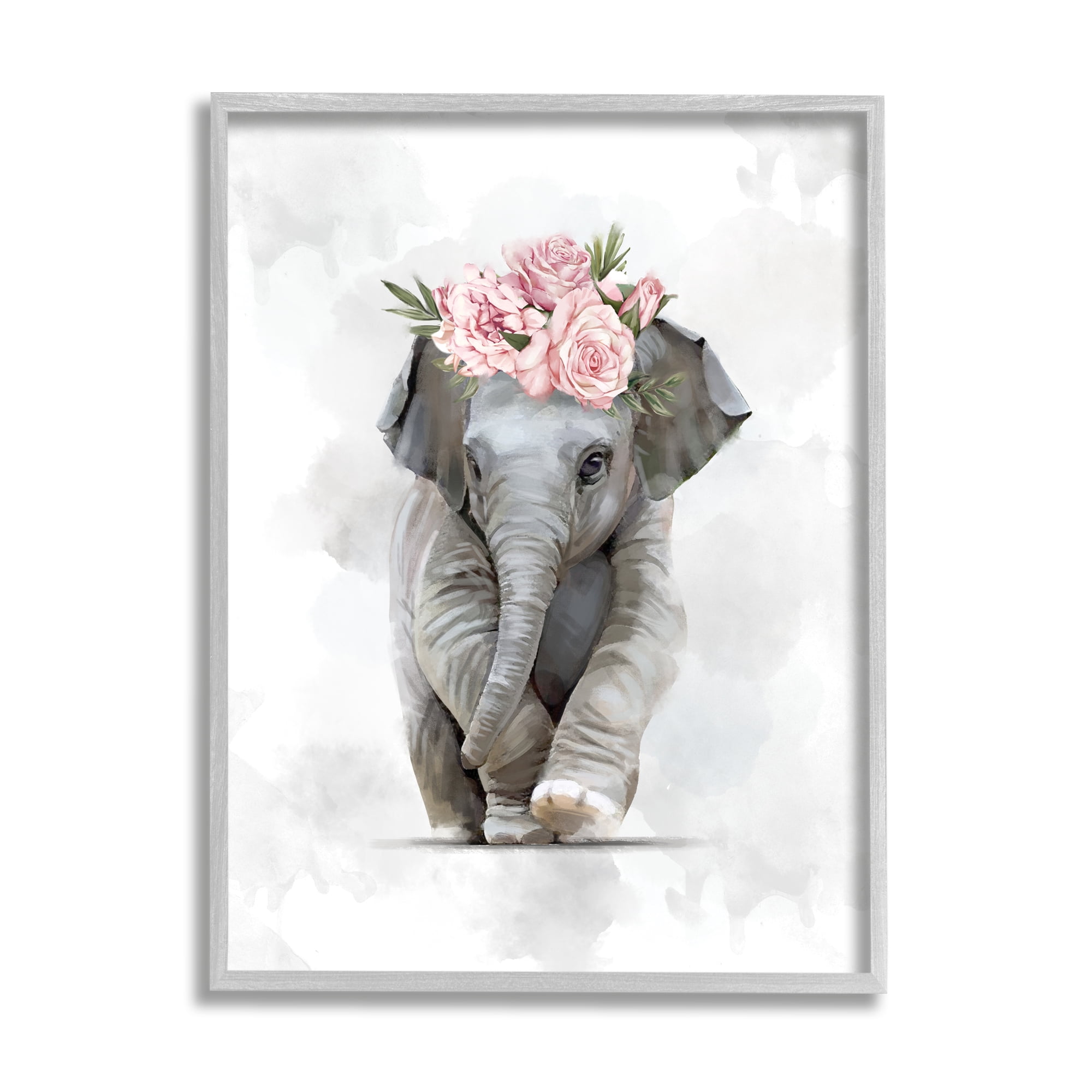 Stupell Industries Adorable Baby Elephant Eye-Catching Pink Flower Crown,16 x 20,Designed by Ziwei Li