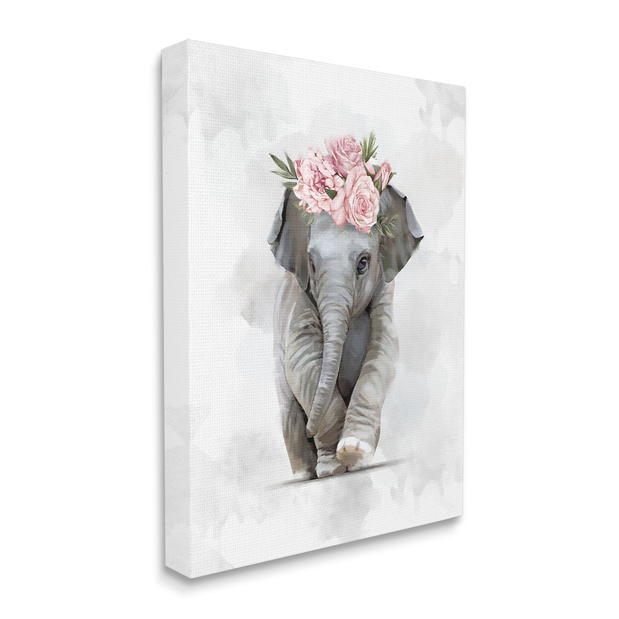 Stupell Industries Adorable Baby Elephant Eye-Catching Pink Flower Crown,36 x 48,Designed by Ziwei Li