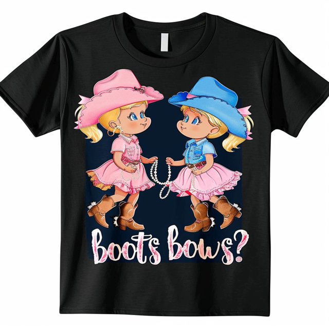 Adorable Baby Girls Cowboy vs Bows T Shirt Cute Vector Illustration