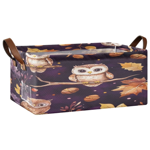 Adorable Baby Owls and Acorns Pattern Storage Basket Soccer Plaid Fabric Hoard Box Oversized Collapsible Closet Organizer with Metal Iron Frame 16.911.47.7in