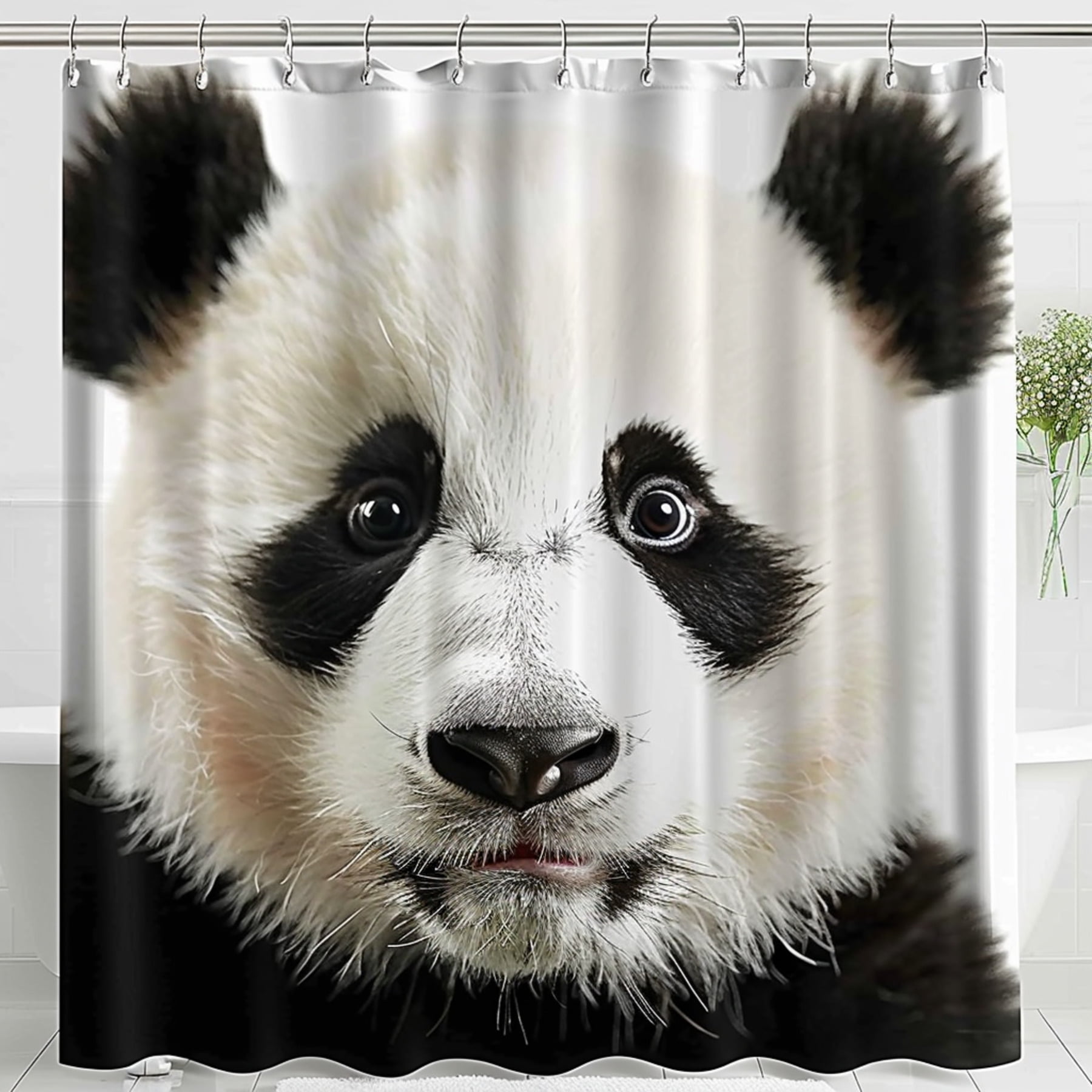 Adorable Baby Panda Shower Curtain Photography Vivid Panda Face White ...