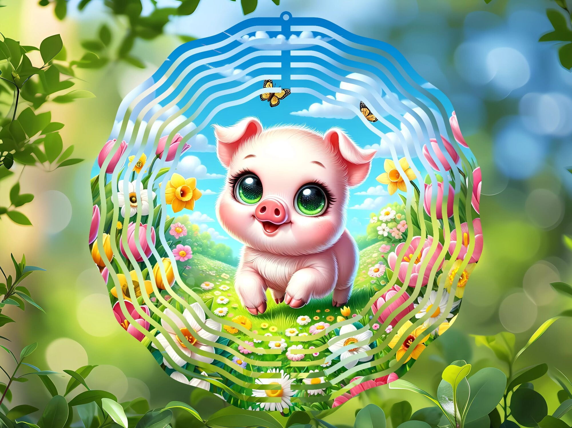 Adorable Baby Pig 3D Wind Spinner, Cute Farm Animal Kinetic Stainless ...