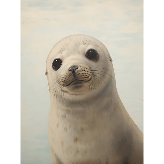 Adorable Baby Seal Pup Portrait Oil Painting Calming Kids Bedroom Cute Arctic Animal Artwork Extra Large XL Wall Art Poster Print