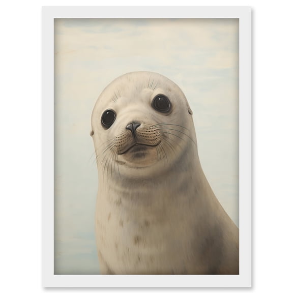 Adorable Baby Seal Pup Portrait Oil Painting Calming Kids Bedroom Cute Arctic Animal Artwork Framed Wall Art Print A4