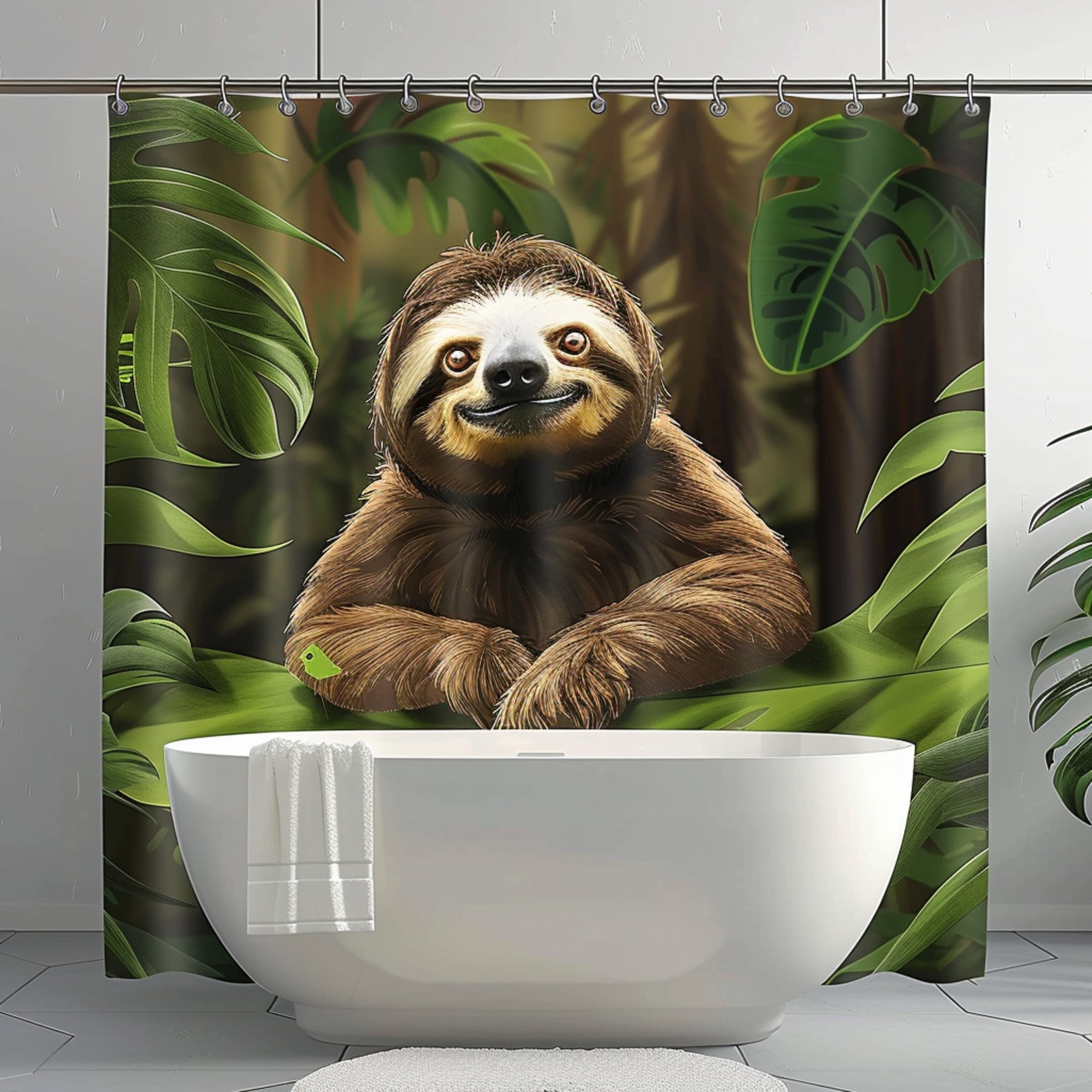Adorable Baby Sloth Jungle Shower Curtain Tropical Rainforest Bathroom