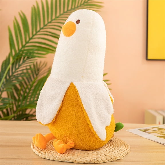 Adorable Banana Duck Plush Toy, Creative Stuffed Animal Duck Doll Throw Pillow, Soft Hugging Cushion for Boys and Girlss and Home Decor Style #E167 White