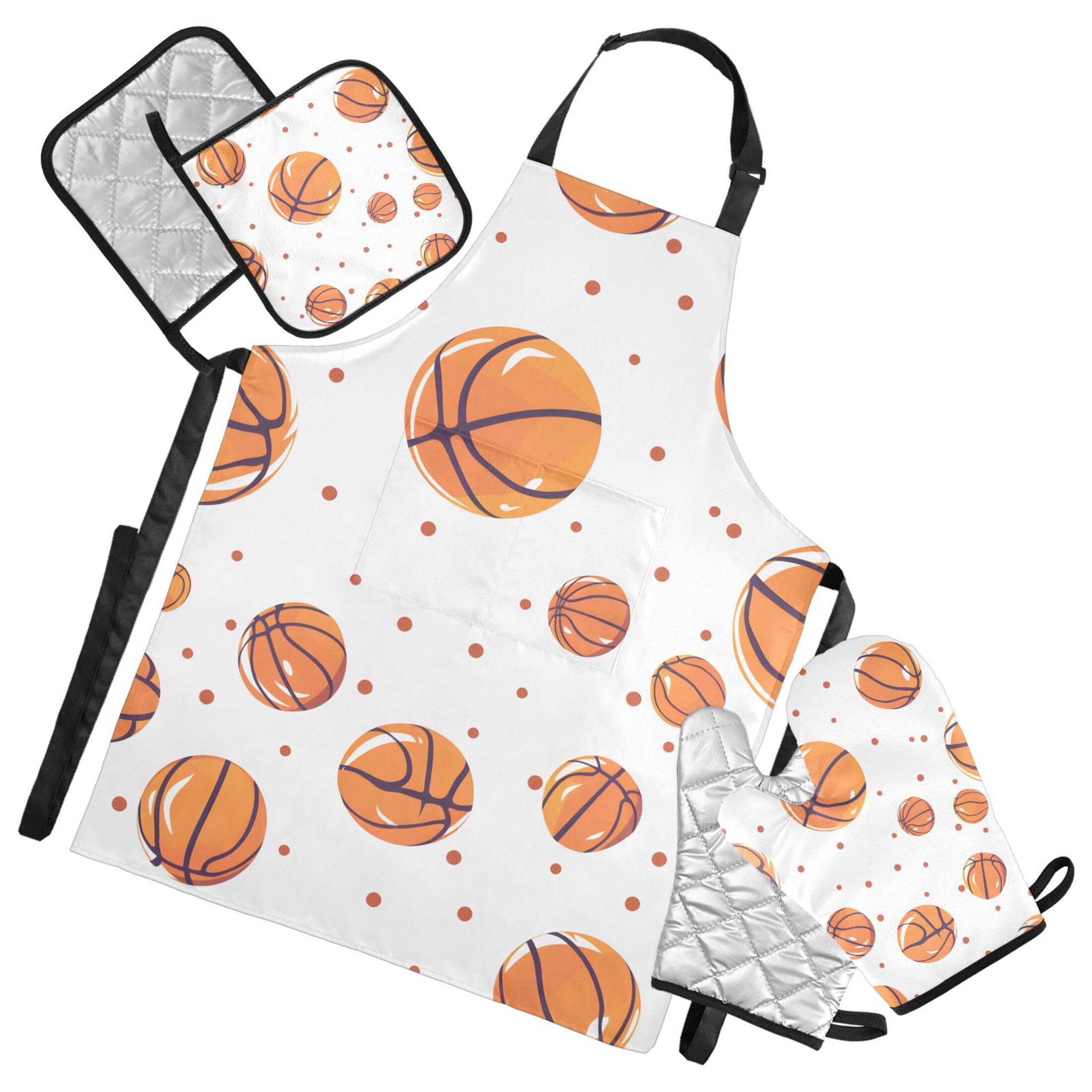 Adorable Basketball 5 Pcs Kitchen Set Heat Resistant Oven Mitts and Non ...