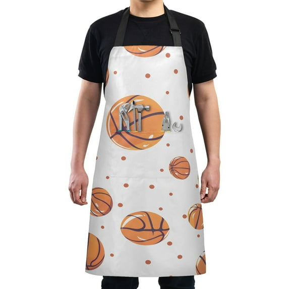 Adorable Basketball Kitchen Apron with 2 Pockets Adjustable waterproof Cooking Aprons for Women Men Chef