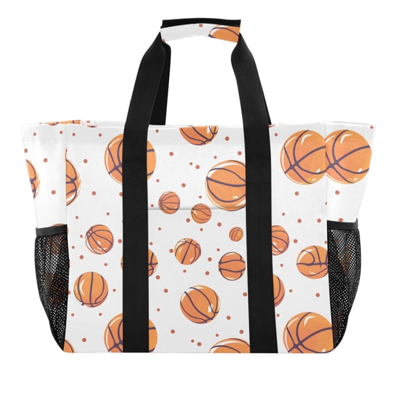 Adorable Basketball Reusable Grocery Bags with Handle Side Pocket Waterproof Shopping Portable Tote