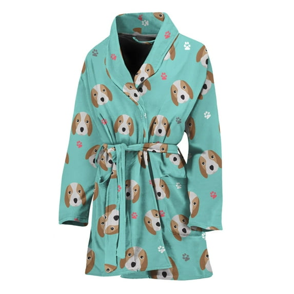 Adorable Beagle Puppy Pattern Women Bathrobe One Size Univeral Fits, Dog Pet Lover Fashion Lightweight Plush Fleece Long Robe For Women